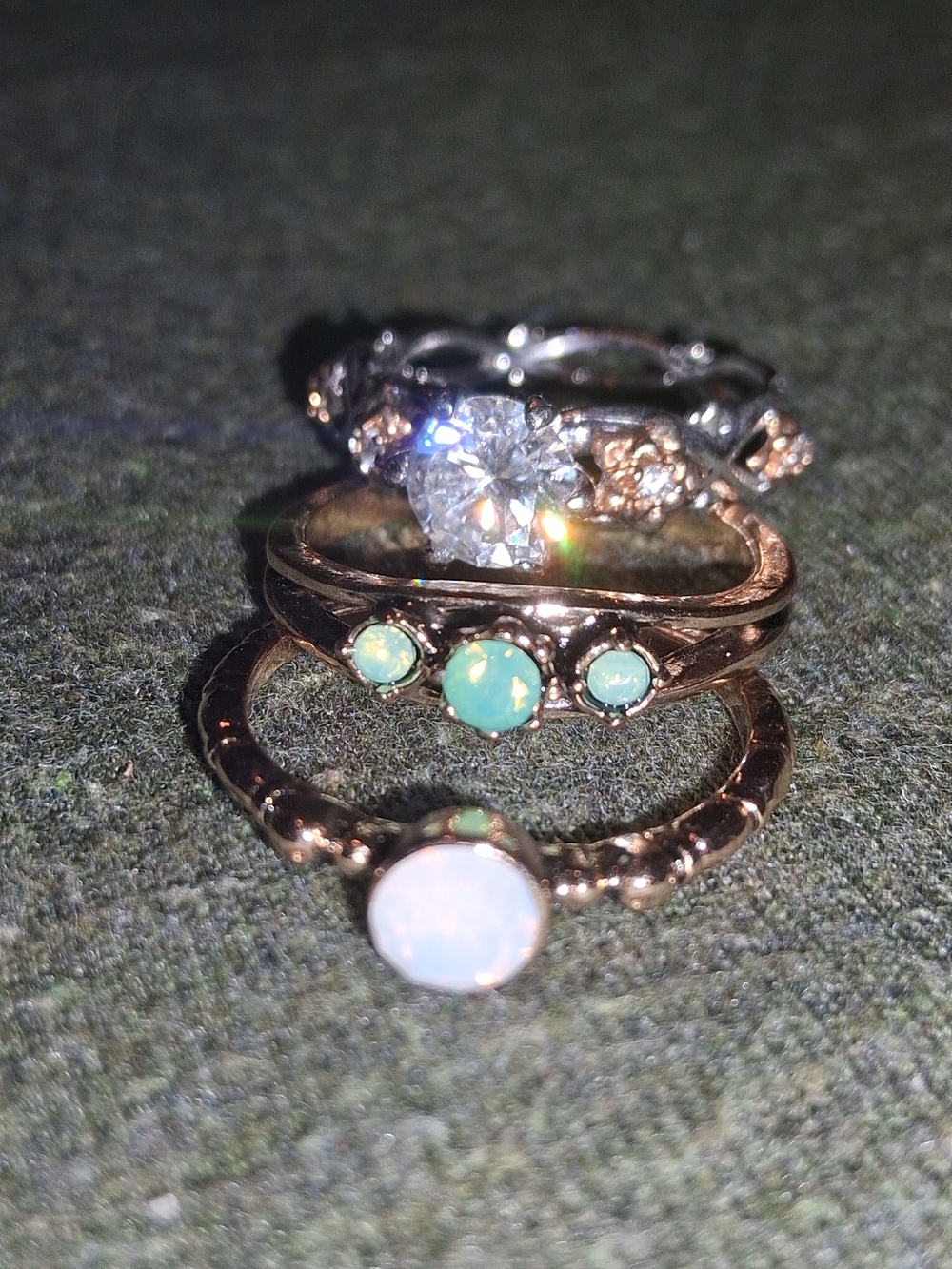 Rose Gold Opal Stackable Rings Set - Women Jewelry